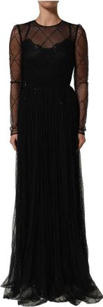 Dolce & Gabbana Lange Mouwen Maxi Jurk - Dames - Avondkleed - Zwart - S - Katoen - Kleedjes
