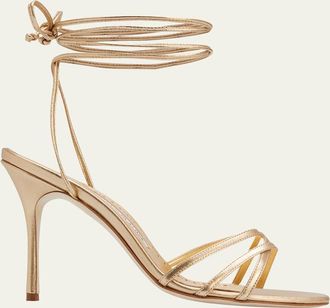 Manolo Blahnik Leva Strappy Ankle-Wrap Sandals
