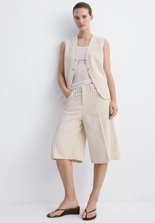 Mango Bermuda righe vita media vaniglia - Donna - 36 - MANGO