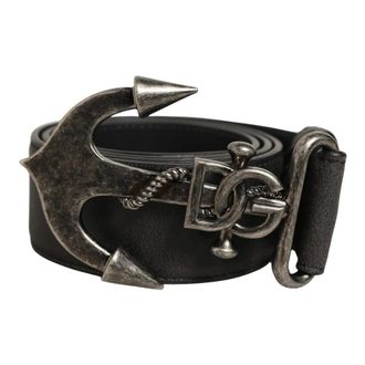 Dolce & Gabbana Accessoires, Heren, Zwart, ONE Size, Leer, Riem met ankerlogo en metalen gesp