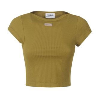 Jean Paul Gaultier T-Shirts, female, Green, Size: L Ribbed Cropped Baby Tee