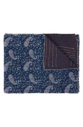 Taj Vintage Cotton Kantha Throw Blanket in Navy Paisley at Nordstrom Rack