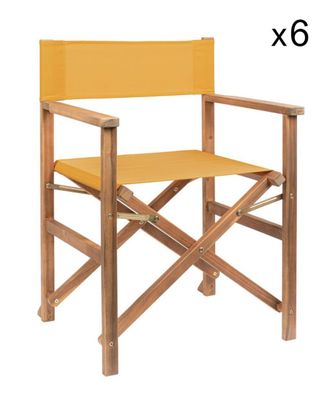Konte Design Lote de 6 sillas de director acacia, polipropileno amarillo, plegables