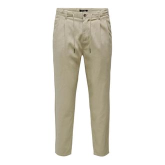 Only & Sons Onsleo Crop Linen Mix Pant - male - ONLY & SONS - Chinos - Beige - W30 L32 - Trousers