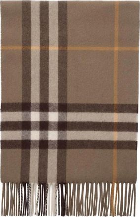 Burberry Sjaal met geruite rand en franjes - Dames - Wintersjaals - Bruin - ONE Size - Kasjmier - Accessoires