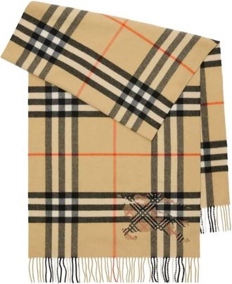 Burberry Wide Cross Stitch Knight Check Cashmere Scarf
