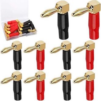 OEM 10 Conectores Banana En &Aacute;ngulo De 90&deg; - Conectores De Audio Chapados En Oro De 24 Quilates, Para Amplificadores, Altavoces Y Receptores Av