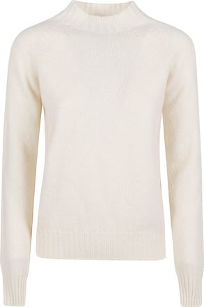 Drumohr Off-White Mock Neck Ribbed Wool Sweater