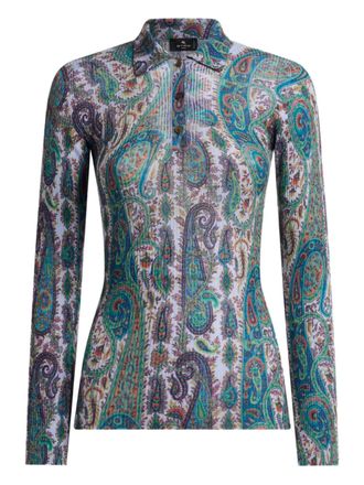 Etro ribbed leafy paisley polo top - Green