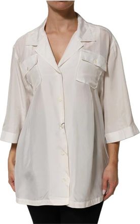 Dolce & Gabbana Witte Zijden Gekraagde Blouse Top - Dames - Overhemden - Wit - L - Overhemden