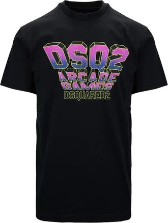 Dsquared2 Heren Slip-On T-Shirt met Ribboorden - Heren - T-shirts - Zwart - S - Katoen - Tops