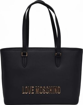 Love Moschino Black Gold Metallic Accents Suede-Effect Polyurethane Tote Bag