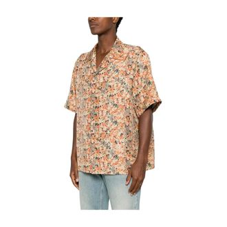 Valentino Short Sleeve Shirts, male, Multicolor, Size: XL Camp-Collar Floral-Print Silk-Twill Shirt