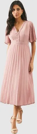 Wallis Chiffon Pleated Sleeve Midi Dress in Rose at Nordstrom, Size 12