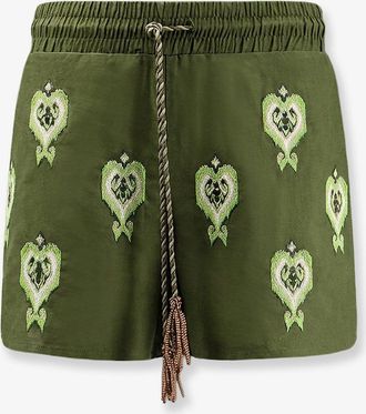 Farm Rio Green heart tapestry embroidered lenzing ecovero euroflax shorts - FARM RIO - gender_Woman