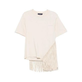 Sportmax Fringed Cotton T-Shirt - female - Sportmax - T-Shirts - Beige - XS - Tops