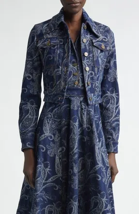 Etro Paisley Laser-Etched Denim Jacket in Dark Blue at Nordstrom, Size 40