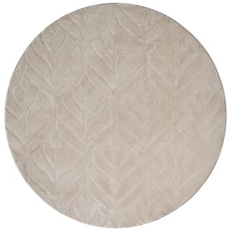 Beliani Alfombra De Pelo Sint&eacute;tico De Conejo Peluda Con Motivo De Hojas 160 Cm Redondo Beige Mitchell