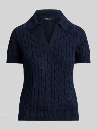 Lauren Ralph Lauren Regular Fit Poloshirt aus gewebtem Baumwoll-Mix in Marine, Gr&ouml;&szlig;e XL