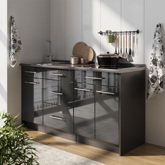 Vicco Bloque De Cocina Fame-line, Antracita Alto Brillo/antracita, 150 Cm, Et Antracita, Vicco