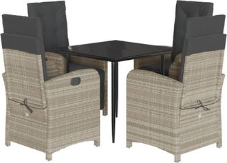 vidaXL Set Comedor De Jard&iacute;n 5 Pzas Cojines Rat&aacute;n Sint&eacute;tico Gris Claro Vidaxl