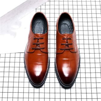 Generic Formal Shoes for Men Lace Up Crocodile Embossed Derby Shoes Vegan Leather Low Top Slip Resistant Anti-Slip Wedding(Brown,8.5 UK)