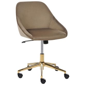 Beliani Silla De Oficina De Terciopelo Elegante Funci&oacute;n Giratoria Ajustable Patas De Metal Marr&oacute;n Bardsdale
