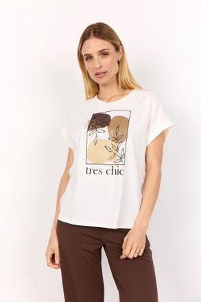 Soyaconcept T-Shirt SOYACONCEPT SC-RINA FP 8, Damen, Gr. XL, weiss (sanftes wei&szlig;), Single Jersey, Obermaterial: 95% Baumwolle, 5% Elasthan, bedruckt, unifarben, f