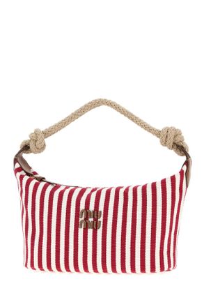 Miu Miu Womens Embroidered Canvas Shopping Bag Rubinocognac Borse A Mano