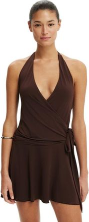 Cotton On Womens Marlo Halter Mini Dress in Dark Oak at Nordstrom, Size Xxx-Small