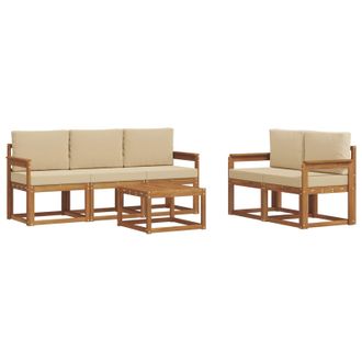 vidaXL Conjunto De Sof&aacute;s De Exterior Con Coj&iacute;n 6 Pcs Natural Y Beige Vidaxl