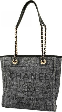 Chanel Black Gray Raffia Tote Bag (Pre-Owned)