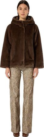 Gerard Darel Morgane Hooded Faux Fur Coat in Cigar at Nordstrom, Size Medium