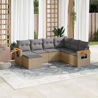 vidaXL Vidaxl - Set Sof&aacute;s De Jard&iacute;n 7 Piezas Y Cojines Rat&aacute;n Sint&eacute;tico Beige