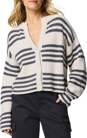 Splendid Alexandra Stripe Cotton Blend Cardigan in Moonstone Grey/Ink Blue at Nordstrom, Size X-Large