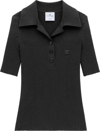 Courrèges embroidered-logo polo shirt - Black