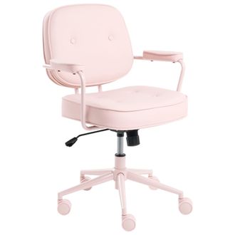 Beliani Silla De Oficina De Piel Sint&eacute;tica Estructura De Metal Funci&oacute;n Giratoria Inclinaci&oacute;n Altura Ajustable Muebles De Oficina Rosa Pastel Paramus
