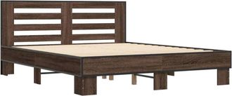 vidaXL Estructura cama madera ingeniería metal marrón roble 150x200 cm vidaXL