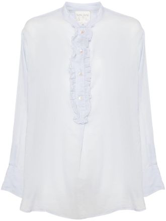 Forte_Forte ruffled long-sleeve blouse - women - Silk/Cotton - II - Blue