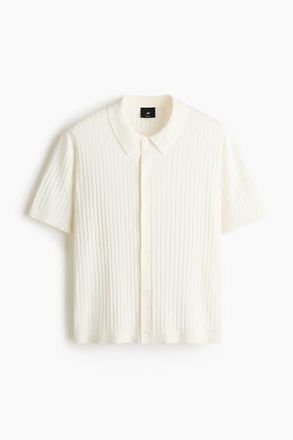 H&M Regular Fit Rib-knit Shirt in Cream at Nordstrom, Size Xx-Large