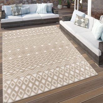 Paco Home Paco Home - Alfombra Salon De Habitacion Cocina Terraza Nordica Boho Chic 3d Beige Cr&egrave;me &Oslash; 200 Cm Redon