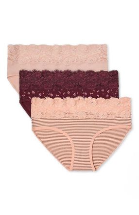 Pact Organic Cotton Lace Waist Brief 3-Pack in Pink & Rosy at Nordstrom, Size X-Large
