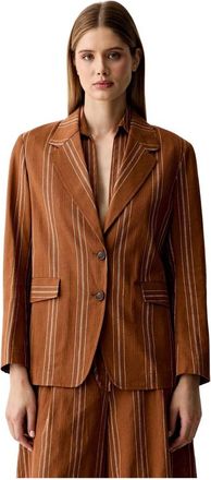 Benetton Enkelrijige Linnen Blazer - Dames - Blazers - Bruin - L - Linnen - Jassen
