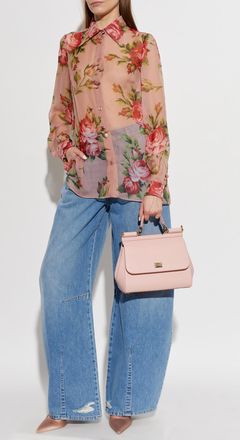 Dolce & Gabbana Silk Shirt With Floral Motif, Womens, Pink