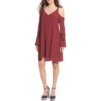 ASTR the Label ASTR Cold Shoulder Shift Dress in Red Cordovan at Nordstrom, Size Large
