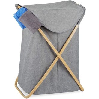 Relaxdays Relaxdays Cesto Portabiancheria, Pieghevole, con Coperchio, 58 L, Bamb&ugrave; e Stoffa, HLP 62,5 x 43 x 42 cm, Grigio/Naturale