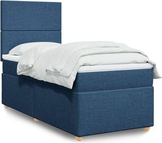 vidaXL Cama Box Spring Con Colch&oacute;n Tela Azul 100x200 Cm Vidaxl