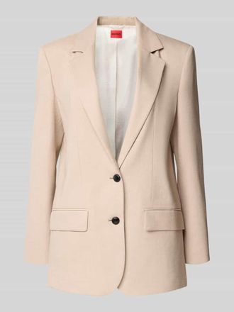 HUGO BOSS Relaxed Fit Longblazer aus Viskose-Mix mit Leinen-Anteil Modell ANETALI in Beige, Gr&ouml;&szlig;e 32