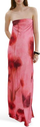 Mango Floral Strapless Dress in Pastel Pink at Nordstrom, Size 10