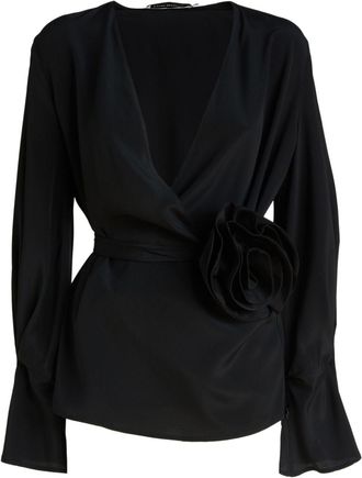 Simona Corsellini Blusa con applicazioni a fiori - Nero